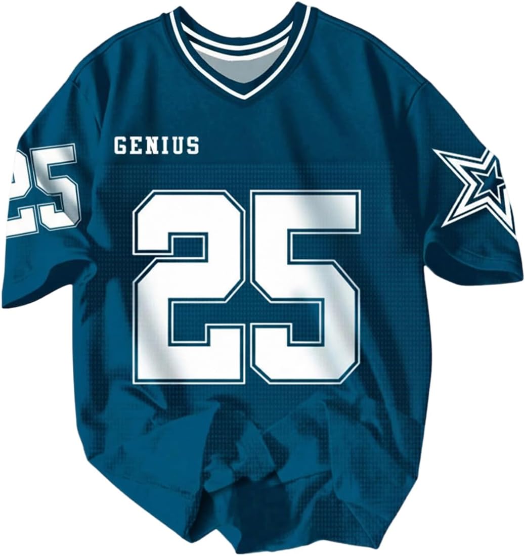BEAUDRM Men's Number Graphic Jersey T-Shirt Short Sleeve V Neck Loose Oversized Sports Streetwear