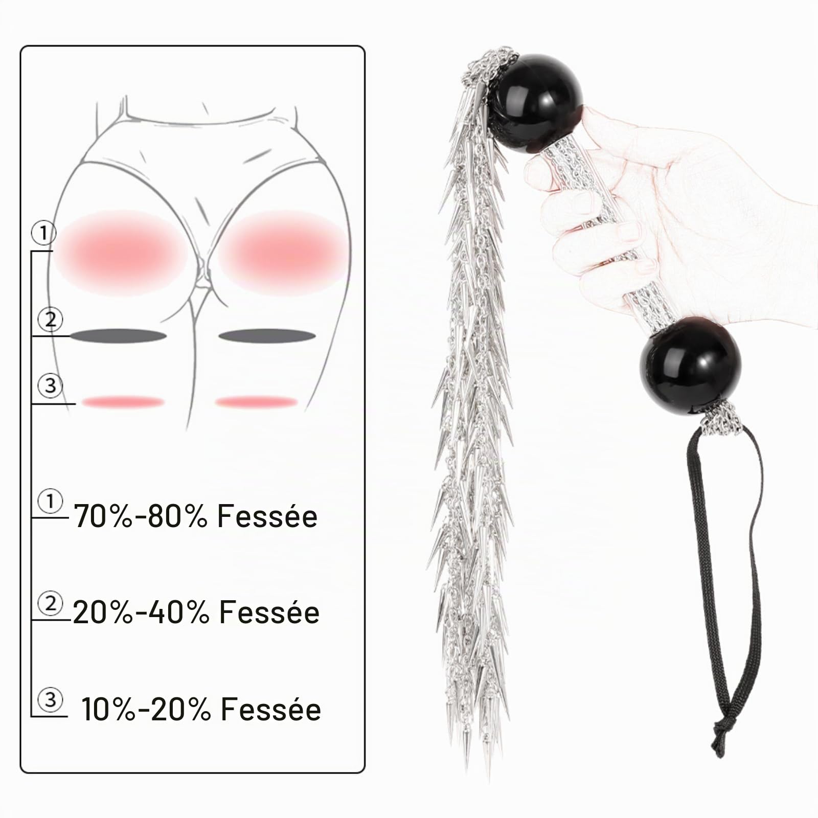Fouet à Chaîne en Métal Poignée Confortable Fouet Sexy Érotique Cravache | Fessée Fétiche Accessoires de Bondage Durables Sex Toys SM Jeu de Rôle Jouets Sexuels pour Couples