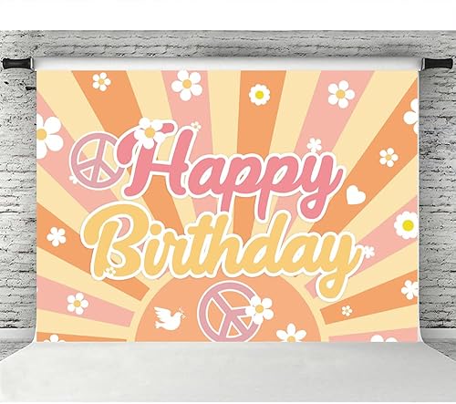 Miniatura 5 de Lofaris Groovy - Fondo de cumpleaños hippie retro bohemio para niñas, tema hippie de los años 70, margaritas florales para niños, feliz primer