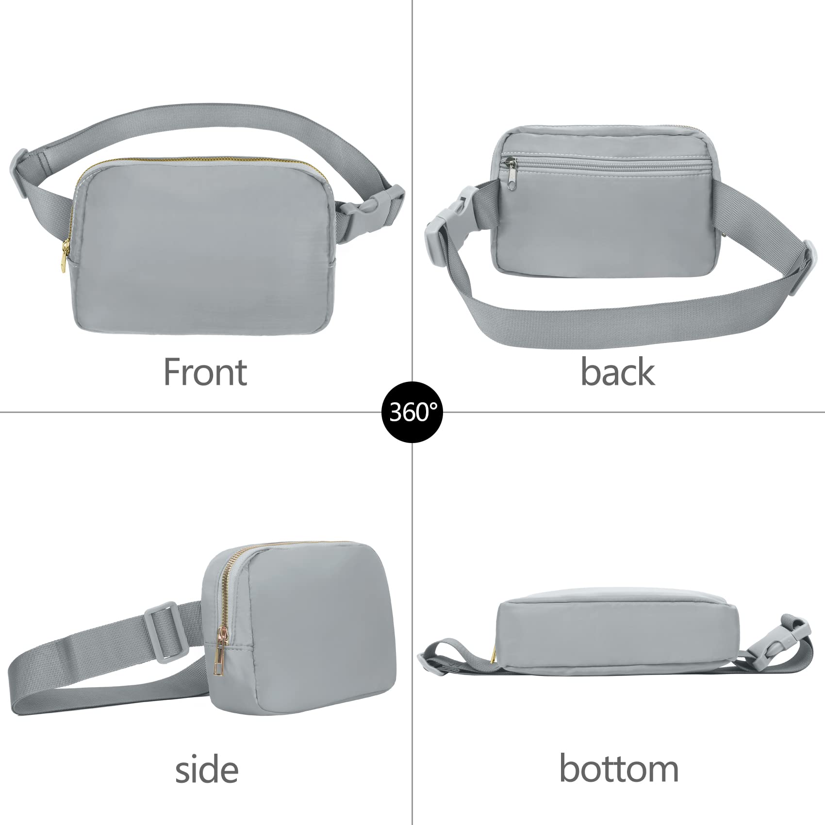 Riñonera para correr para mujeres y hombres, bolsa cruzada con correa ajustable para senderismo, entrenamiento, deportes, viajes, Negro y gris claro., Universal