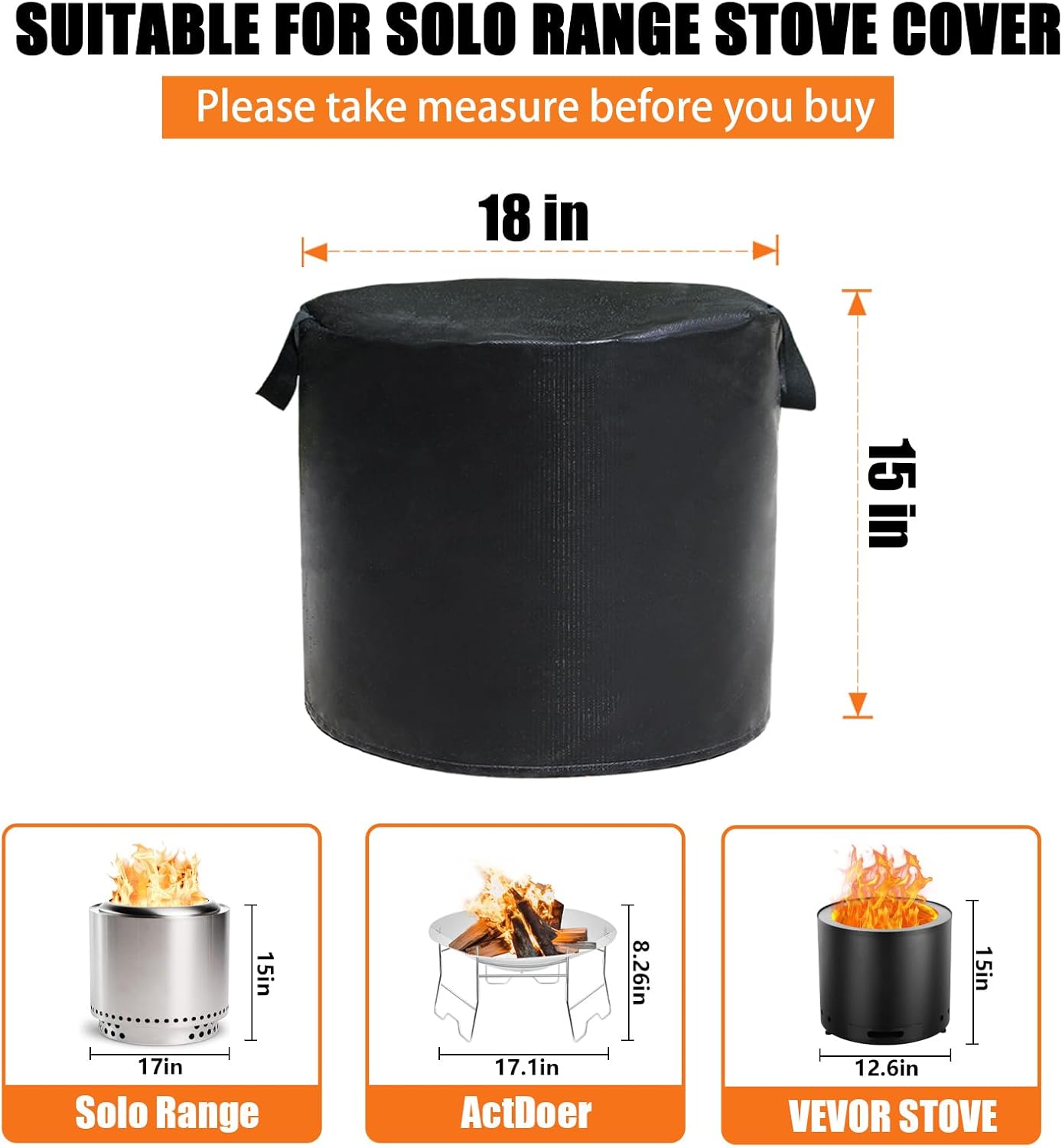 Fire Pit Cover for Solo Stove Range Outdoor Smokeless Firepit Round Waterproof Fireproof Shelter,Air Vents,Anti-UV&Heat Resistant Fire Pits Cover for 12-17 inch Gas Fire Pits