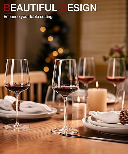 Miniatura 2 de LUNA & MANTHA Juego de 4 copas de vino, 444 ml sopladas a mano de cristal para vino tinto y blanco con tallo, regalo ideal para bodas o cumpleaños