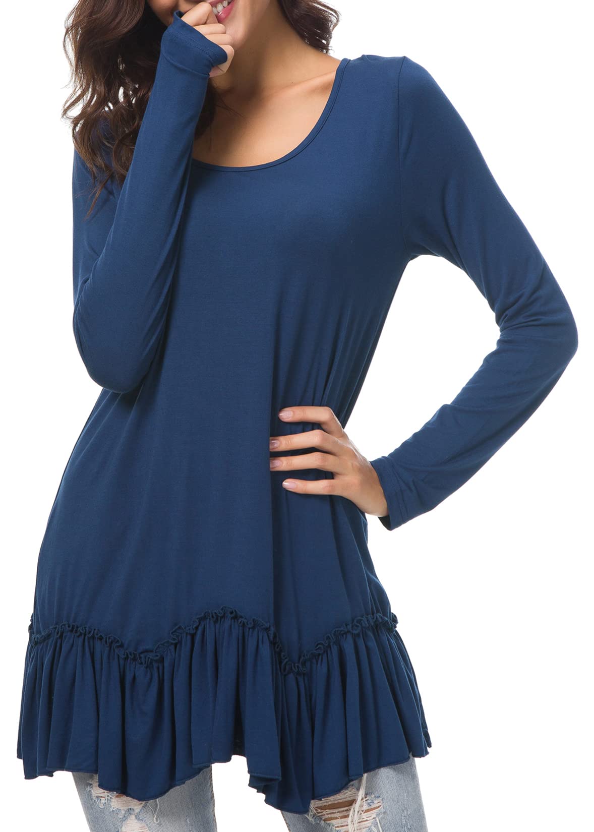 Urban CoCo Women's Casual T-shirt Solid Long Sleeve Tunic Tops