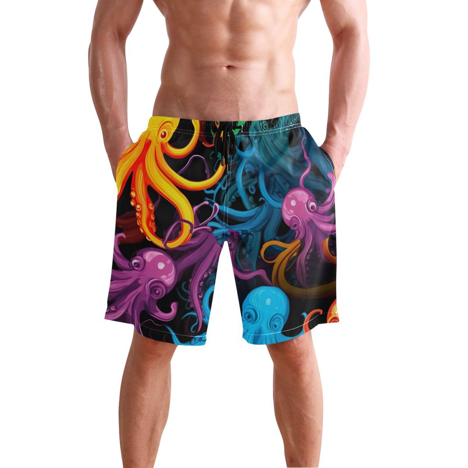 FRMG Octopus Men's Swim Trunks,Quick Dry Beach Shorts with Pockets and Mesh Lining L 2010087