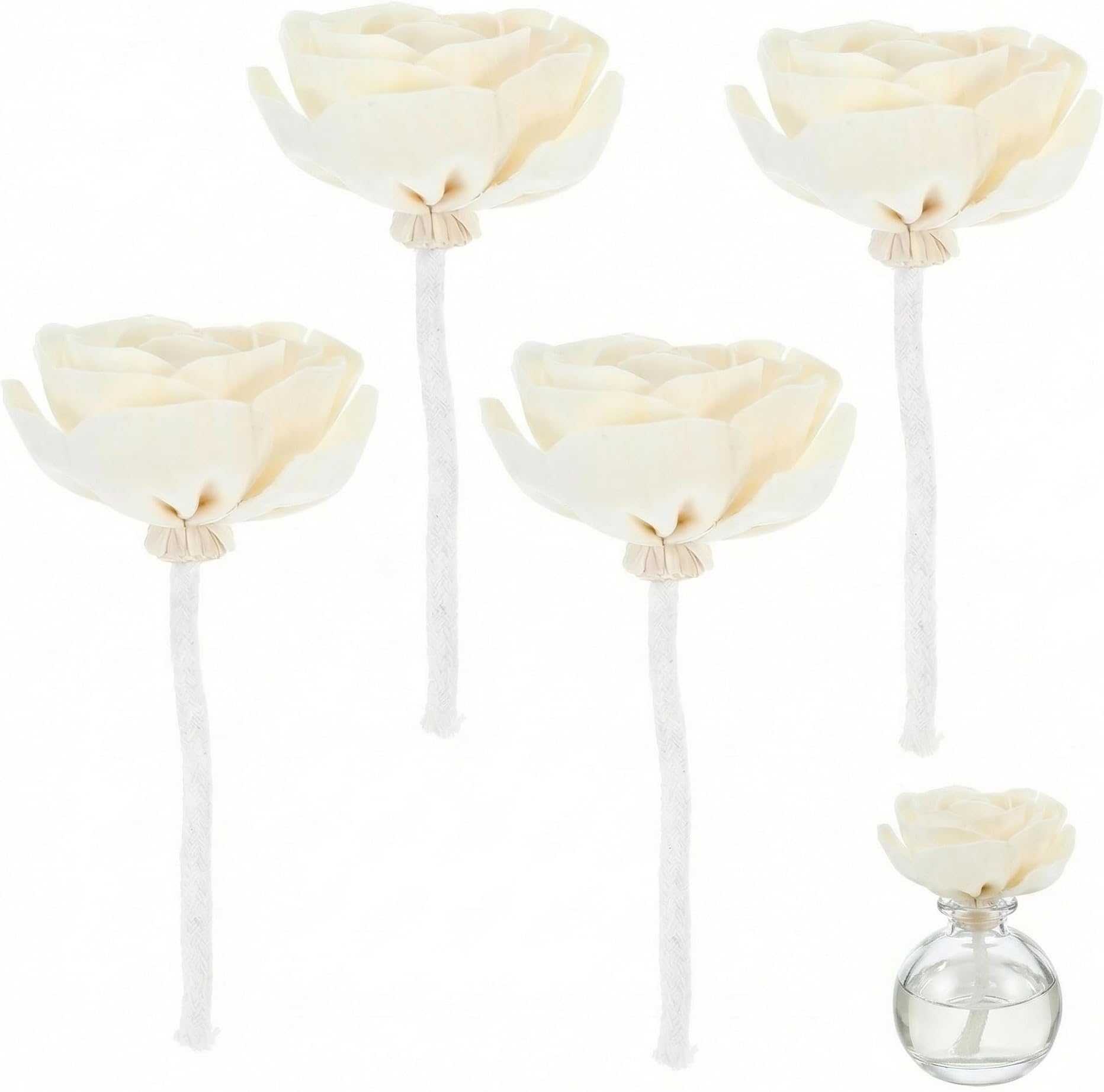 ABOOFAN 4pcs Artificial Flower Diffuser Sticks Cotton Rope Wick Scented Aromatherapy Diffuser Flowers Floral Refill for Essential Oils Home Fragrance