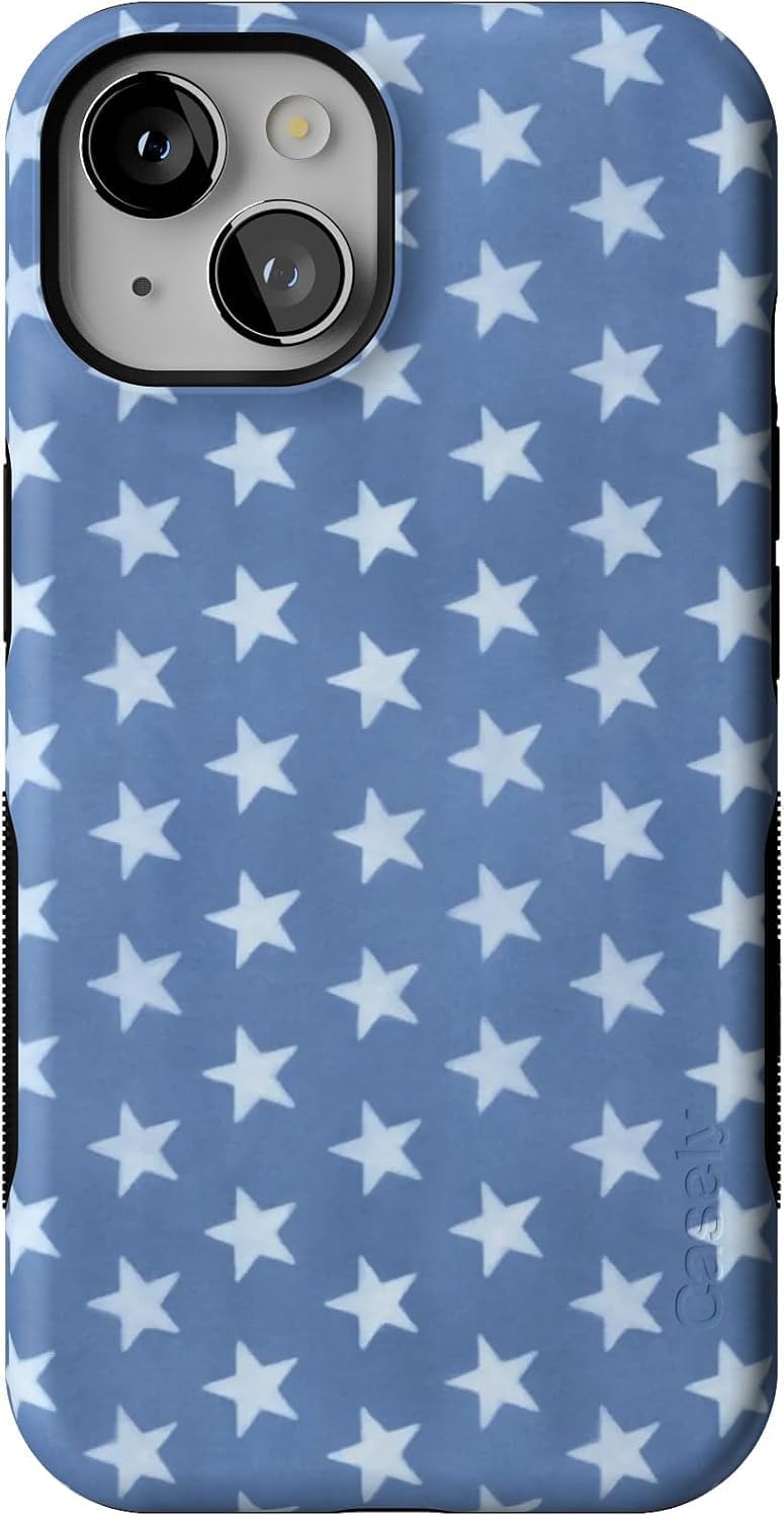 Casely iPhone 14 Case | Coastal Blues | Denim Stars | Bold Protective Design | Compatible with MagSafe