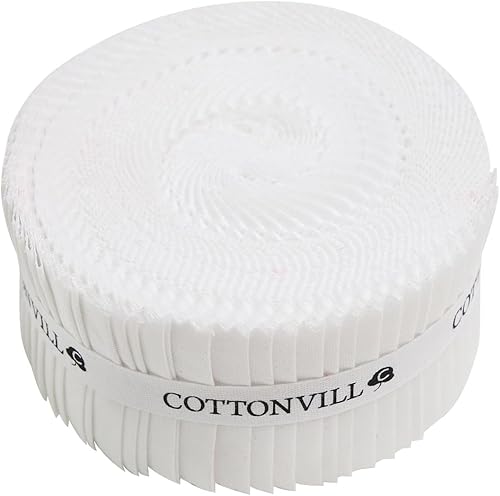 COTTONVILL Tela precortada sólida de 60 colores, algodón de 20 unidades para acolchado (tira de 2.5 pulgadas, 01-blanco)