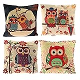 Set of 4 Sofa Pillow Covers, YIFAN Pillowcase Chair Pad Pouch Throw Pillowslip for Home Office Wedding Christmas Party Decor-Owl