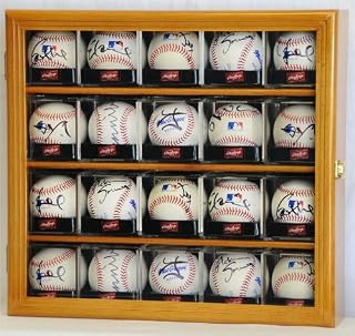 sfDisplay.com,LLC. 20 Baseball Arcylic Cubes Display Case Cabinet Holders Rack w/UV Protection, Oak