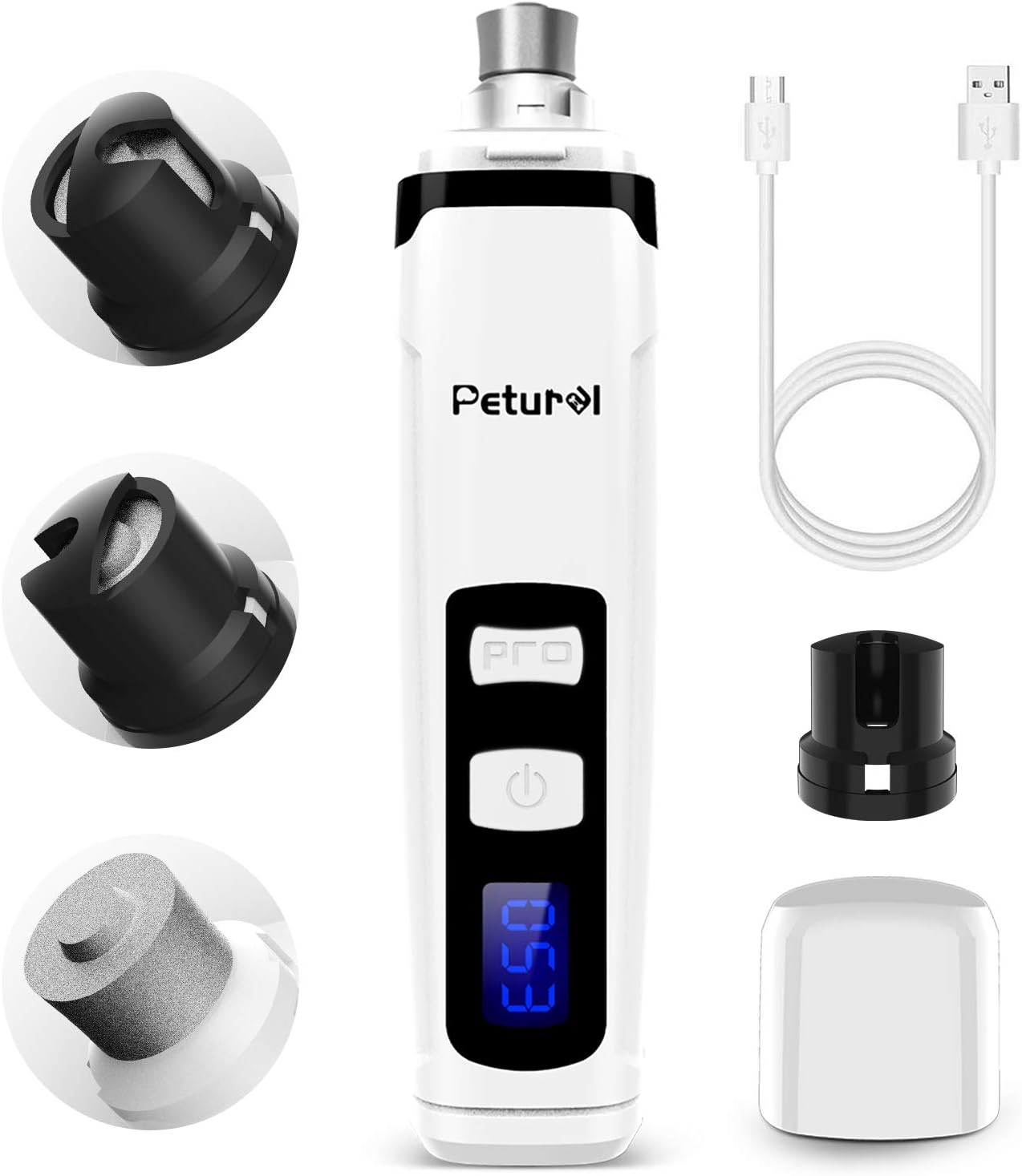 Petural Dog Nail Grinder Low Noise - Professional Electric Pet Nail Grinder Adjustable 2-Speed Pet Nail Trimmer - Rechargeable Painless…
