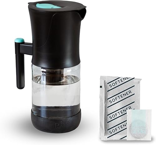Phox Filtro de agua V2 Jarra de filtro de agua de vidrio de 9 tazas y cartucho ecológico recargable Suministro para 30 días (paquete de suavizante)