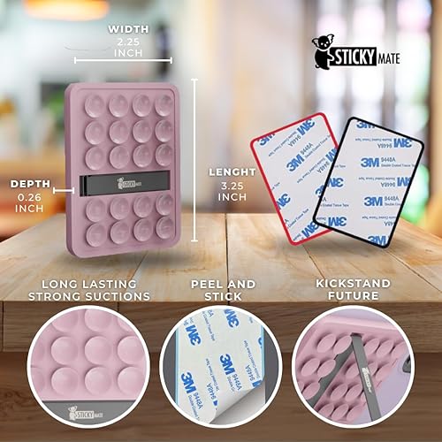 Miniatura 2 de STICKYMATE Funda de silicona con succión para teléfono con soporte adhesivo, espejo de gimnasio de cristal, soporte de succión de agarre adhesivo,