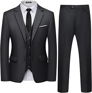 Men's 3 Piece Slim Fit Suit Set Two Button Blazer Jacket Vest Pants Tuxedo Set for Party, Wedding and Business