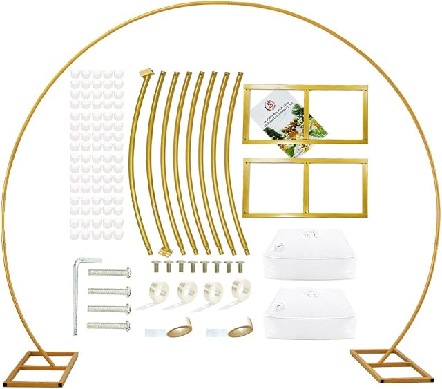 LANGXUN Large Size Golden Metal Round Balloon Arch kit Decoration, for Birthday Party Decoration, Wedding Decoration, Graduation Decorations and Baby Shower Photo Background Decoration (GOLD 2.7M)