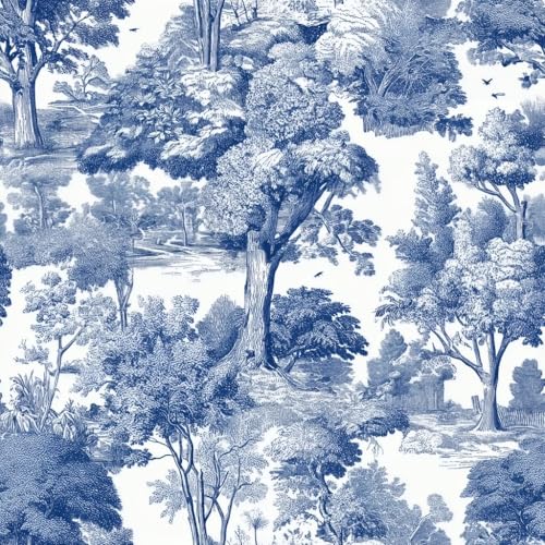 KDGHORMY Blue Forest Elegant Vintage Wallpaper Self Adhesive Peel and Stick Watercolor Whimsical Botanical Leaf Tree Paper Removable Waterproof for Bedroom Renter Friendly 17.71"x118.1"