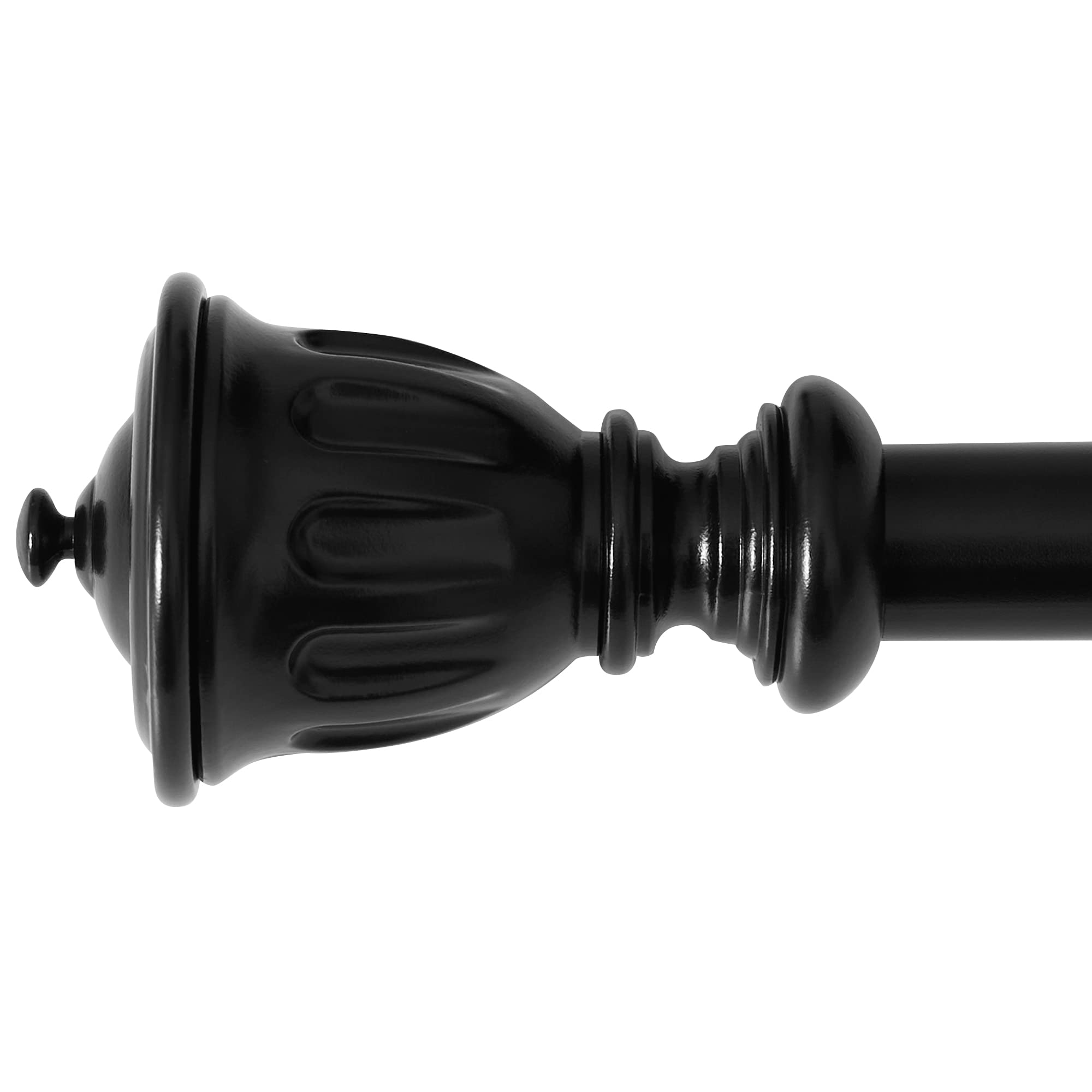 NICETOWN Matte Black Curtain Rod Set Standard 1 1/8 Diameter with Decorative Finials Adjustable for Sliding Glass Door/Living Room Windows 72-144" Length, Sold by Single