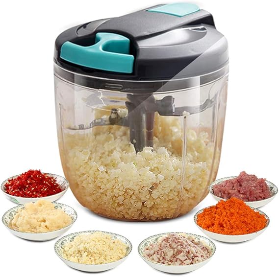 Manueller Küchenschneider Mit Zugschnur, Mini-Fleischwolf, Handbetrieben,  Küchenmaschine, Hacken Von Fleisch, Obst, Gemüse, 5 Klingen, 4 Tassen Grau  - Amazon.de