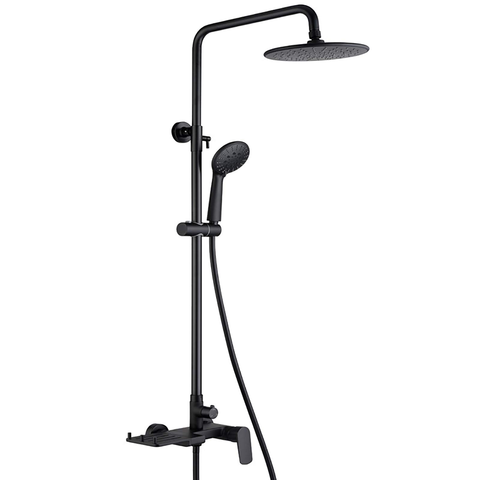 Système de douche noir mat avec mitigeur cascade en laiton et pommeau 20 cm