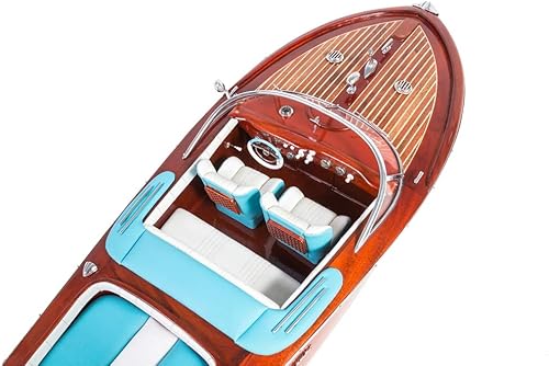 Miniatura 2 de Riva Aquarama - Modelo de barco de 27.5 pulgadas (asientos de cuero azulblanco) - Modelo de decoración de barco de juguete de madera ensamblada,