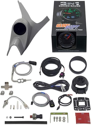 GlowShift Paquete de medidor diésel 3 en 1 compatible con Ford Super Duty F-250 F-350 7.3L Power Stroke 1999-2002 – Esfera negra de 2.362 in 1500 F