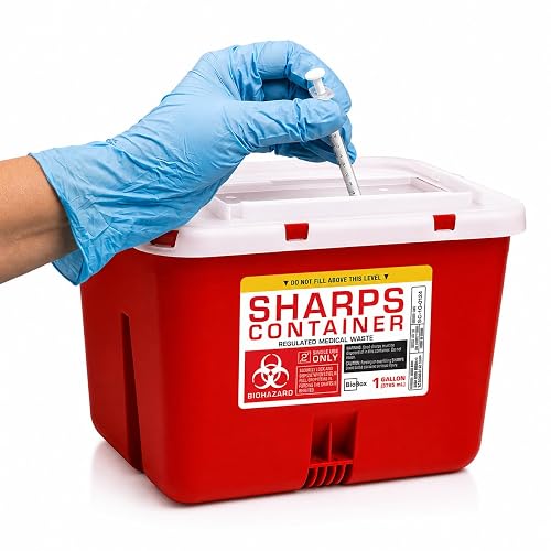 Sharps Container - Large Sharps Containers for Home Use, Needle Disposal | 1 Gallon (Pack of 1), Puncture-Resistant, Dual Locking Lid, Fits Needles & Syringes