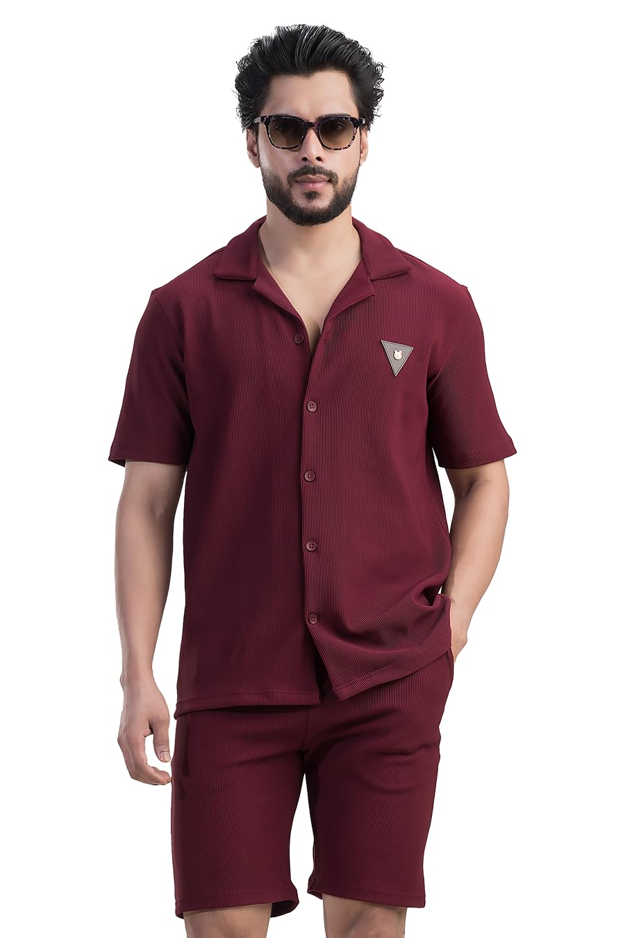 souped up fashion RegularFit Half Sleeve Co-ord Set with Collared Neck Shirt & Knee Length Shorts with Drawchord at Waistband I Side Pockets with Zippers & Back Pocket in Shorts-picture-43