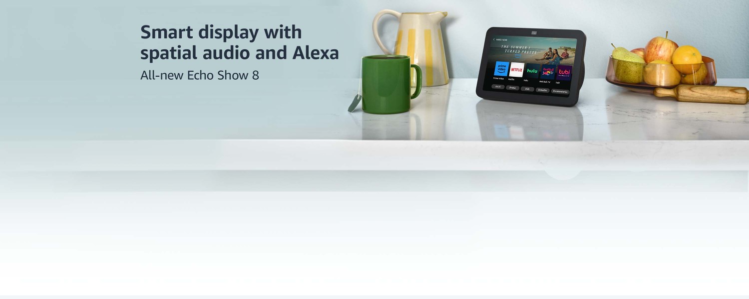 Smart display with spatial audio Alexa. All-new Echo Show 8.
