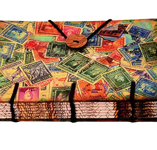 Purpledip Vintage Diary 'Stamp Collector': Handmade Paper Journal with String & Button Closure (11110), Multi, 5*7 - Image 3