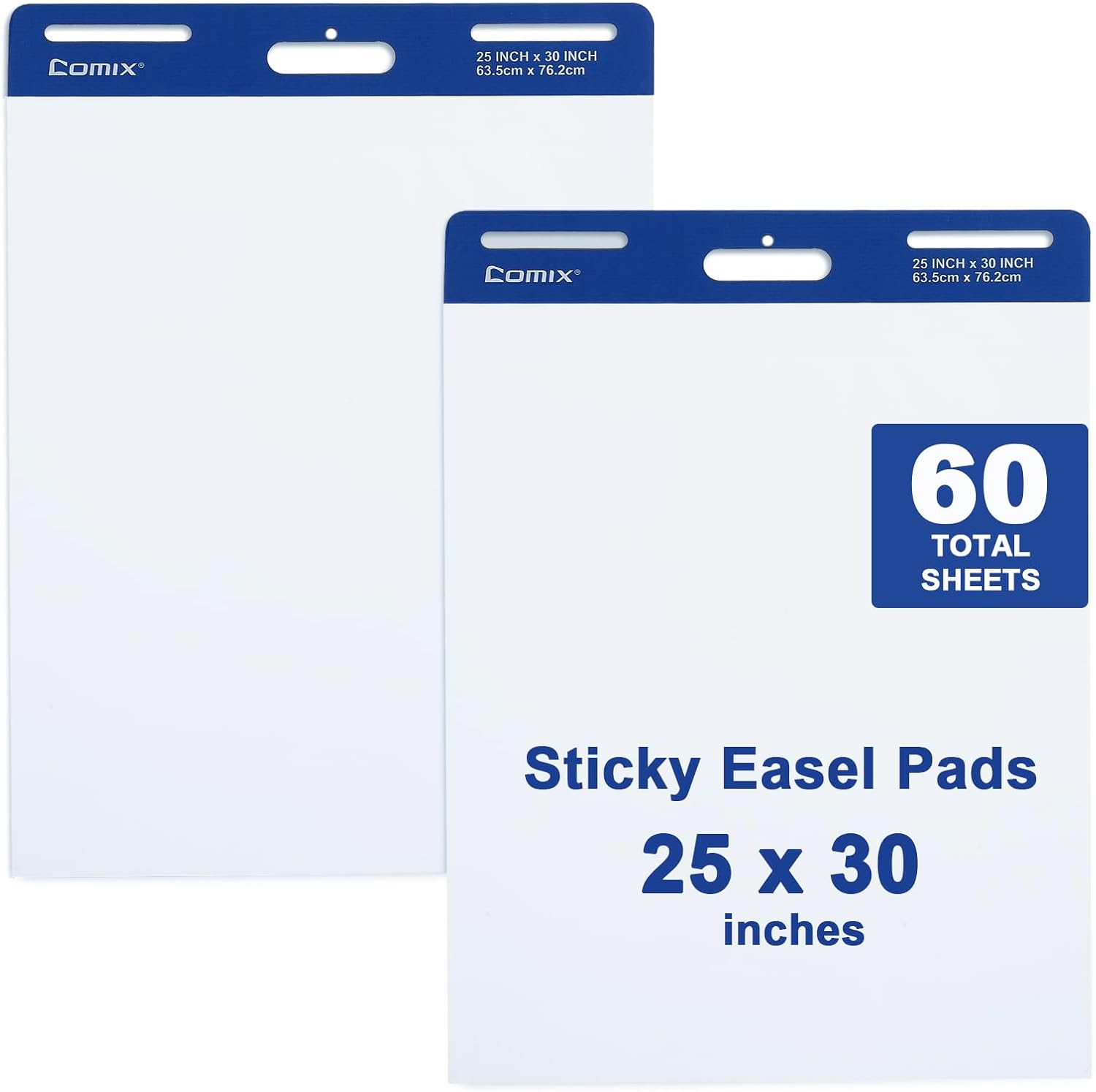Comix Sticky Easel Pad, 25 x 30 Inches Flip Chart Paper for Teachers, Large Self Stick Easel Paper, 30 Sheets/Pad, 2 Pads/Pack