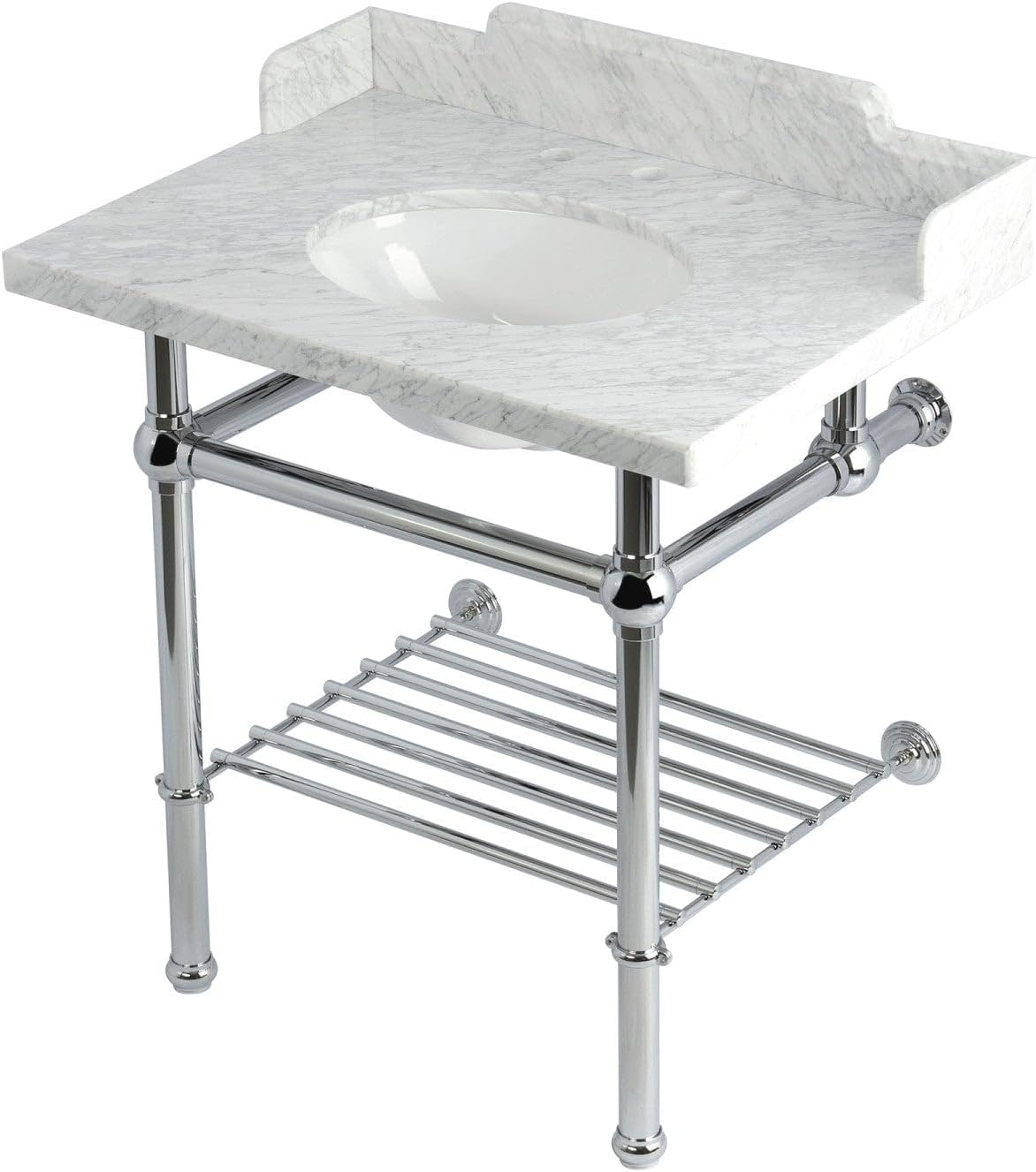 Pemberton LMS3030MBB1 30-Inch Console Sink with Brass Legs (8-Inch, 3 Hole), Marble White/Polished Chrome - LMS3030MBB1