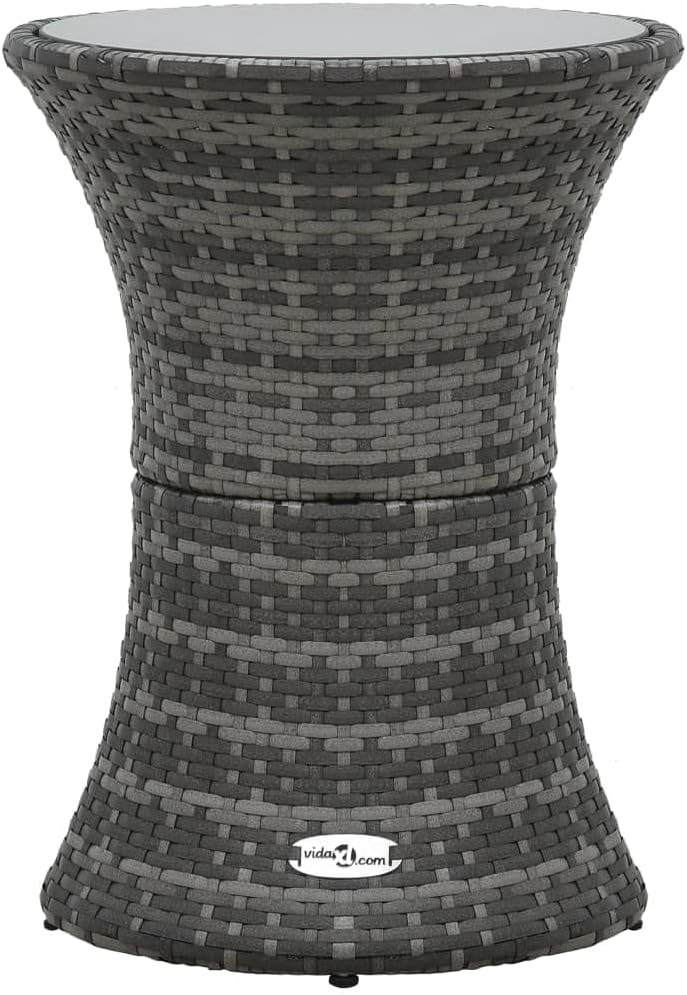 Contemporary Patio Dining Table, Unique Patio Side Table, Bistro Metal Coffee Table for Kitchen, Garden, Backyard or Patio, Patio Side Table Drum Shape Gray Poly Rattan