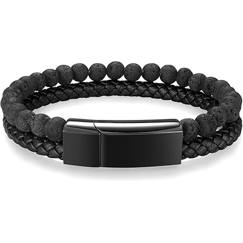 abooxiu Cremation Bracelet for Ashes Urn Bracelets Cremation Jewelry Lava Rock Bead Braided Leather Ash Bracelets Memorial Bracelet for Ashes Healing Ashes Keepsake Bangle Wristband for Men Women