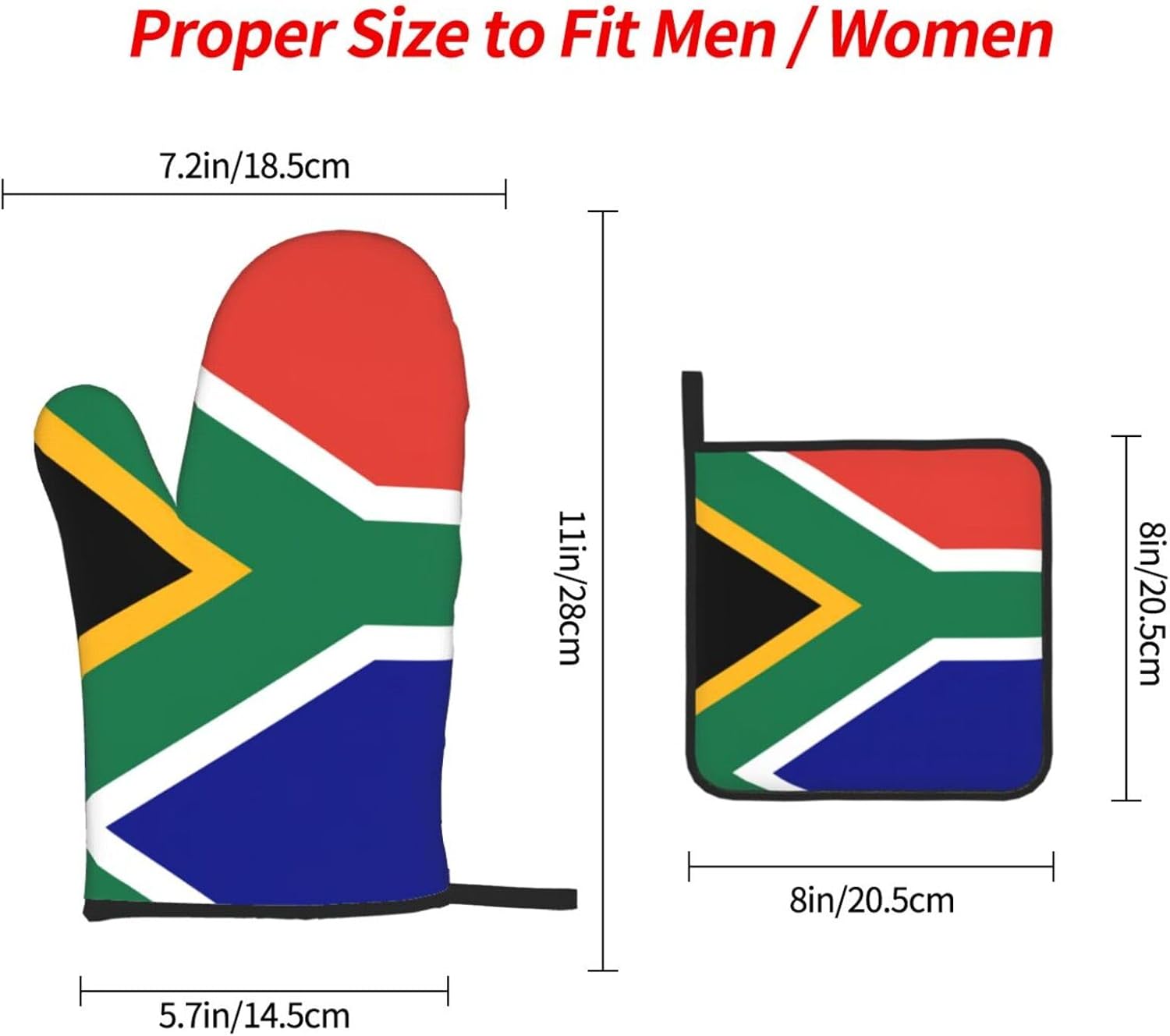 South African Flag Print Heat Resistant Microwave Gloves, Used for Baking, Cooking, and Fashion Kitchen Essentials