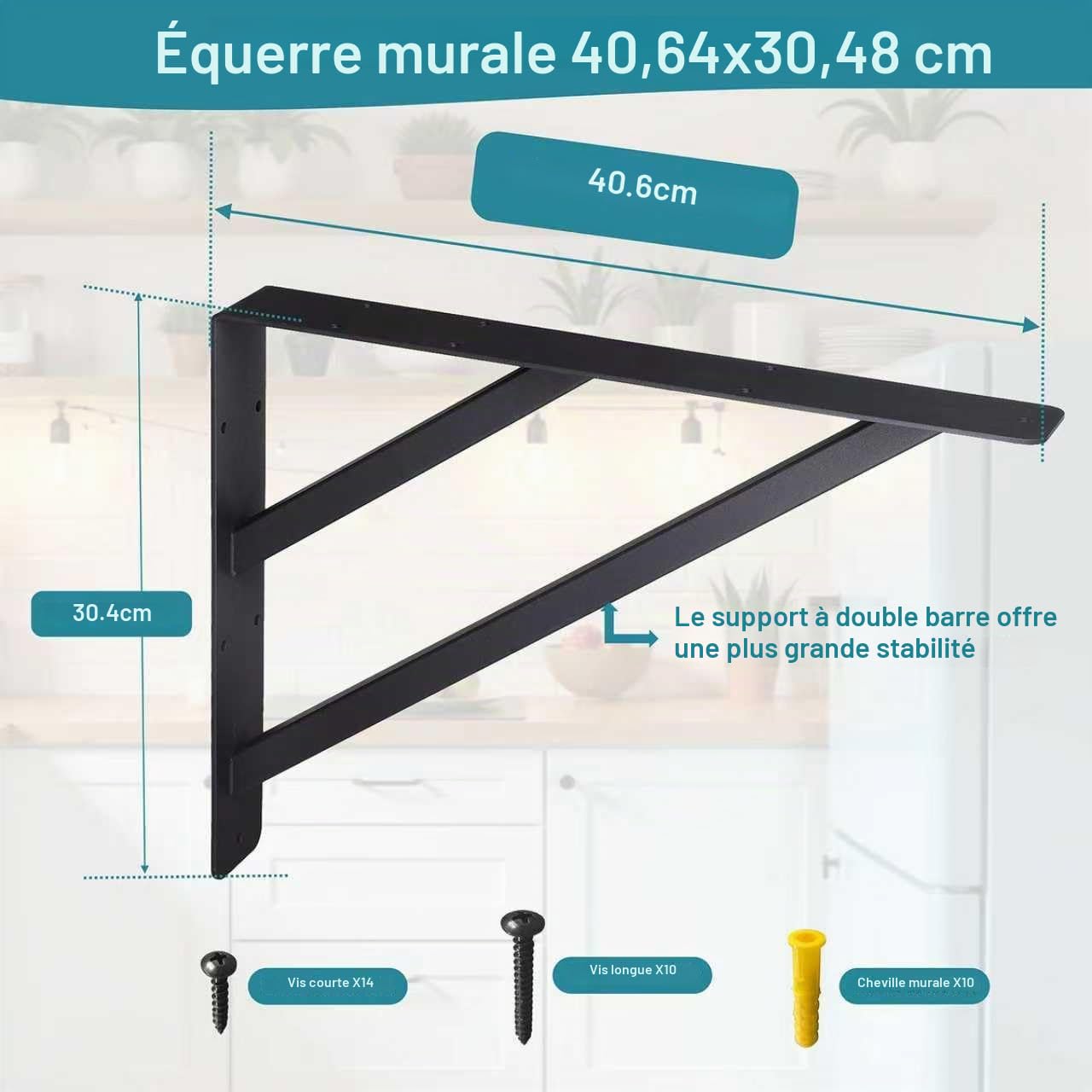 Supports de Comptoir 40,6 x 30,5 cm - Supports d'Étagère Muraux Solides en L pour Étagère Flottante, Hauts, Armoires, Tables, Bureaux - Noir Mat