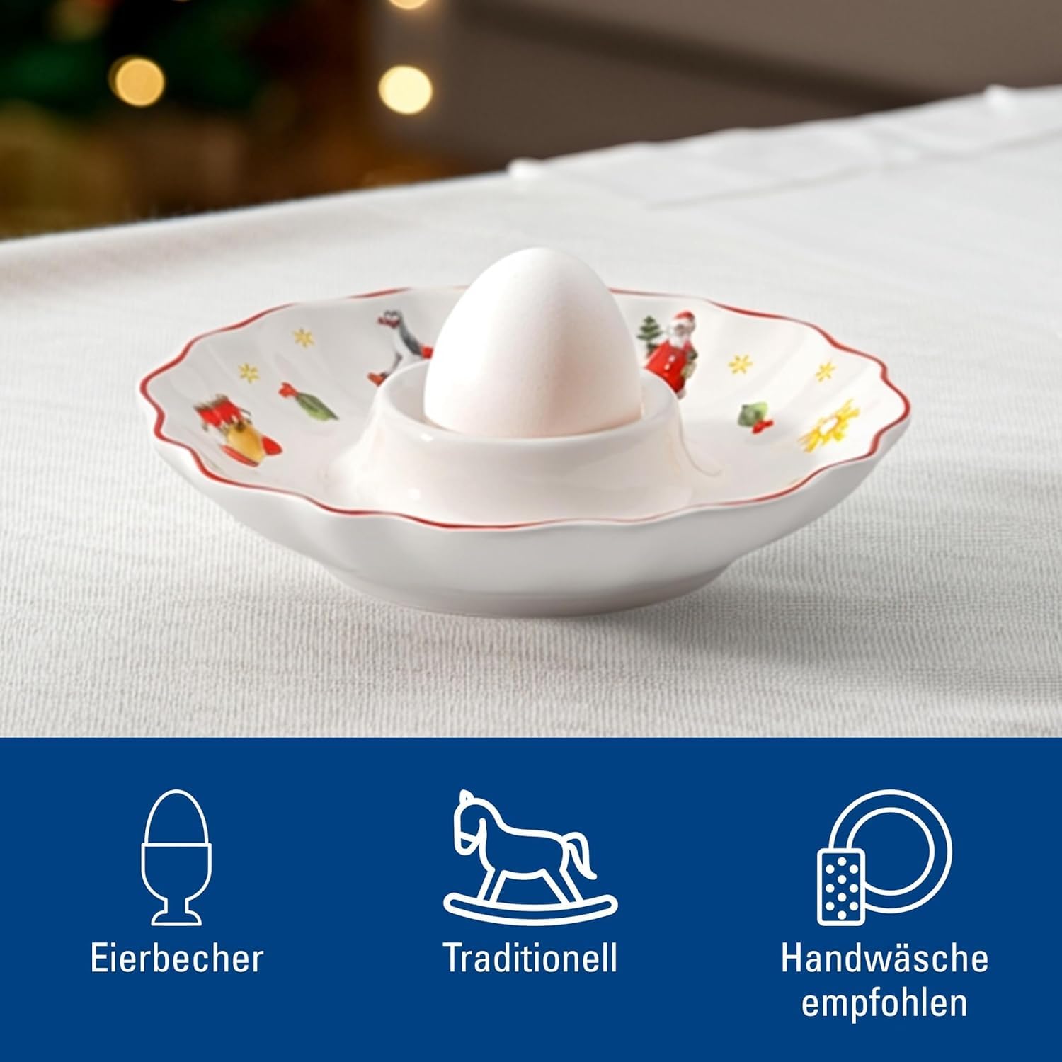 Villeroy & Boch Toy's Delight Eierbecher 4er Set, 11 cm, Weihnachtliche Eierteller mit Wintermotiven, Premium Porzellan, Weiß/Rot/Gold