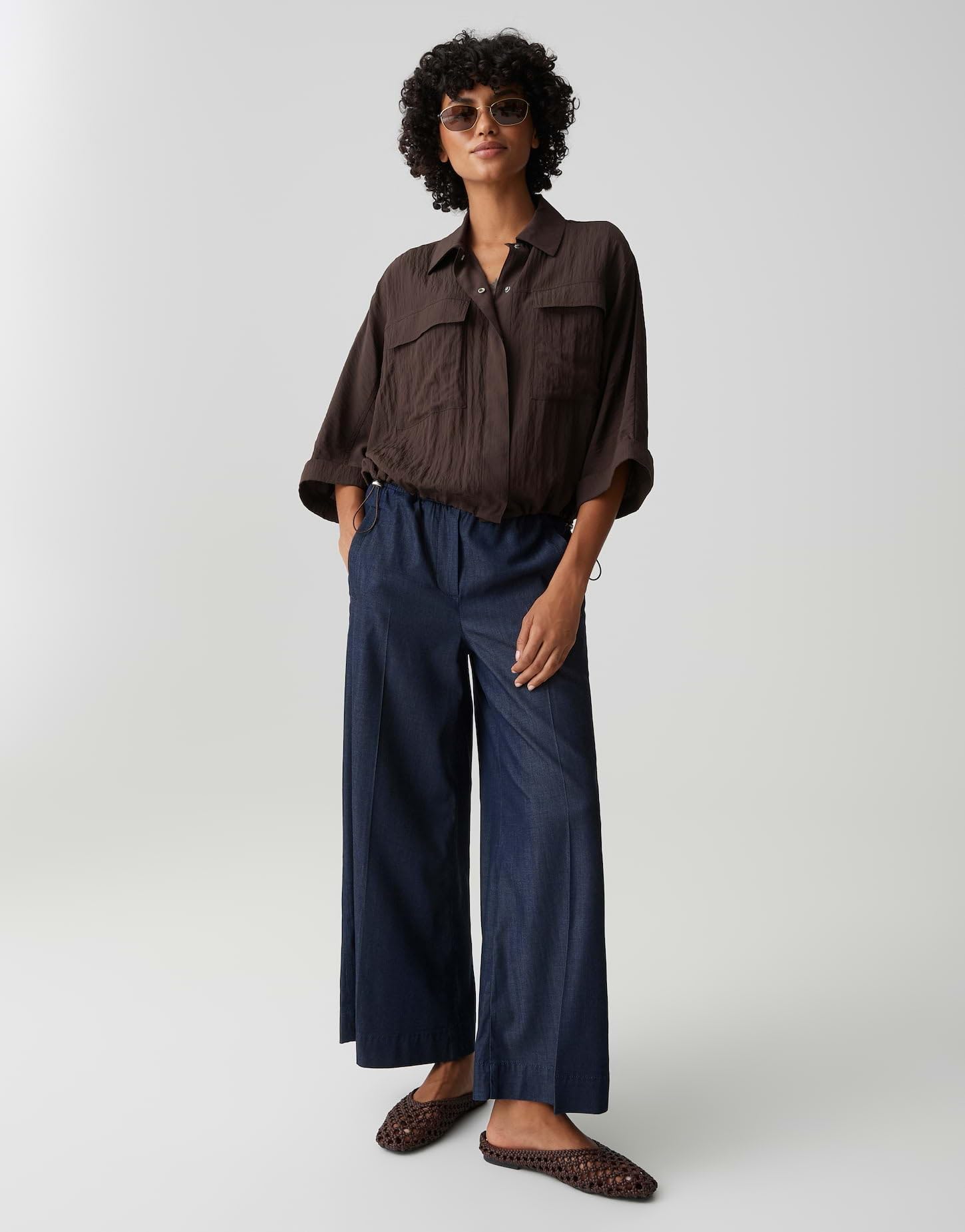 OPUS Damen Kurzarmbluse | Crashbluse mit Utility Details Regular Fit