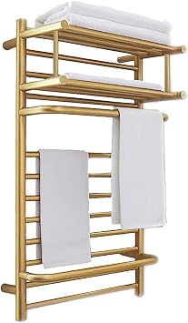 Heated Towel Rack, Towel Warmer Drying Rack Wall Mounted Heated Towel Rack Radiator with Heated Top Shelf Bathroom 304 Stainless Steel Electric Heated Towel Rail Plug in