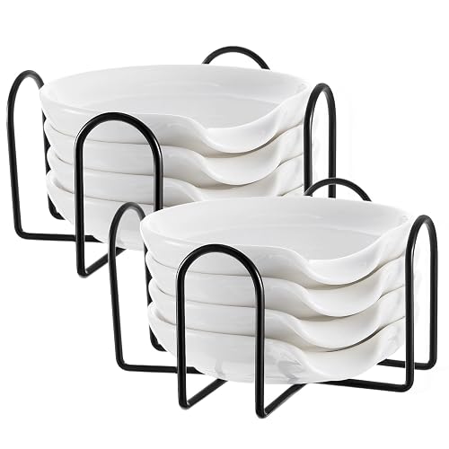 Bokon 8 Pack Ceramic Spoon Rest with Holder White