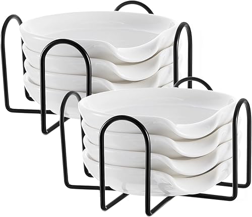 Bokon Paquete de 8 cucharas de cerámica con soportes de metal, soporte para cucharas para estufa, soporte para cucharas de café blanco, soporte para