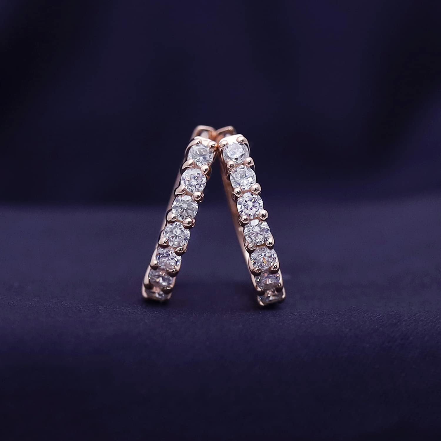 14k Rose Gold Over Sterling Silver Round Cut Front Hoop Earrings (0.64" Diameter, 0.7 Cttw)