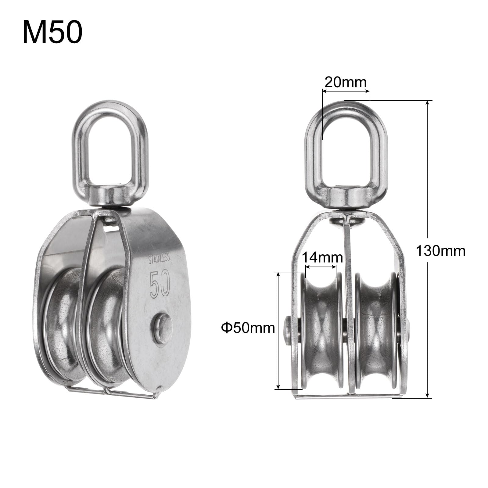 sourcing map 2Pcs M50 Doble Polea Polea Fija de Acero Inoxidable