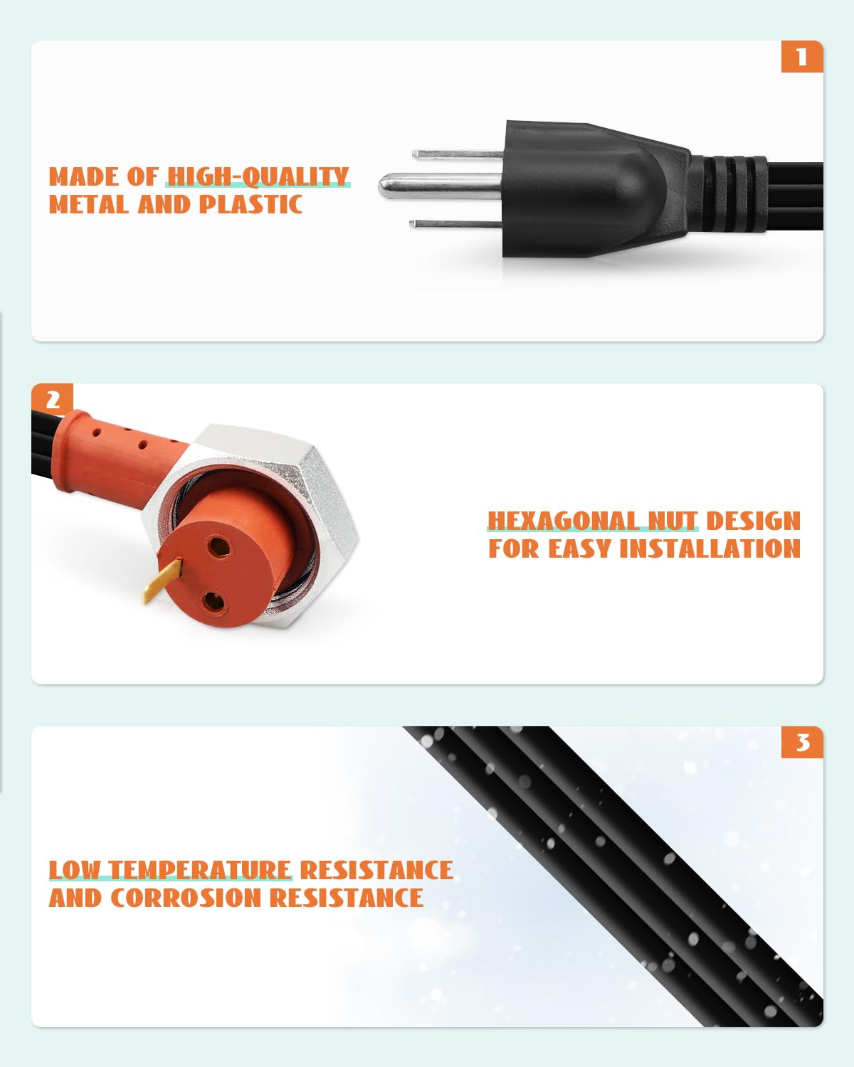 120V Engine Block Heater Cord 251919 With Cap For Ford Powerstroke Diesel E350 450 550 F250 F350 F450 F550 Dodge Ram 2500 3500 Cummins Diesel 5.9 6.7L Heavy Duty Immersion Heaters 6 Feet - View #9