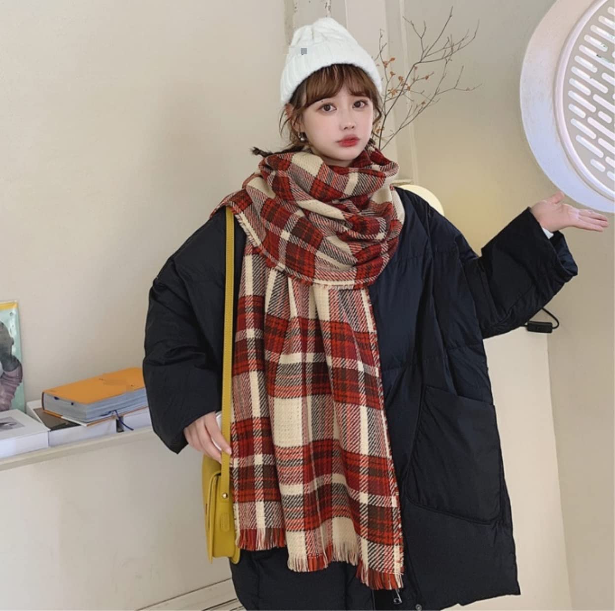 Bufanda Toquilla Bufanda A Cuadros De Invierno Para Mujer, Bufandas Para, Chal Largo Entramado Ancho, Cálido Clásica Suave