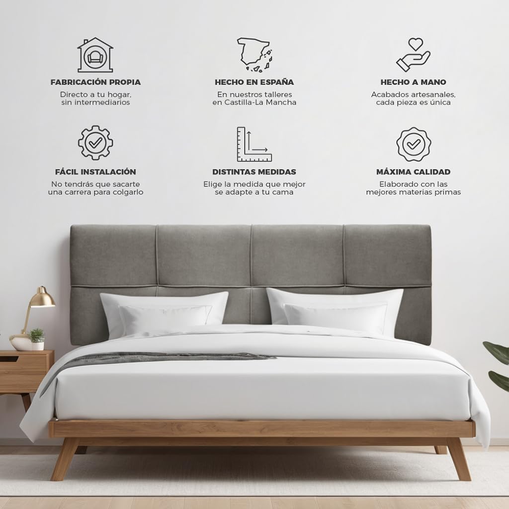 SUENOSZZZ-ESPECIALISTAS DEL DESCANSO Cabecero de Cama tapizado, Modelo Square para Camas de 90 (100 x 57 cm) Tela Verde Agua
