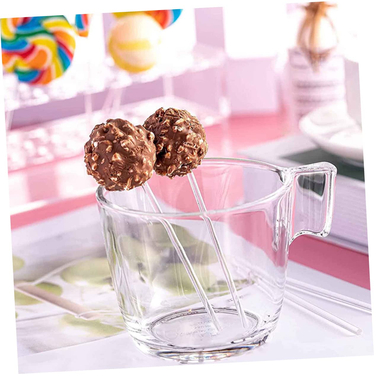 Sosoport 100Pcs Clear Acrylic Lollipop Sticks for DIY Cake Pops and Candy Decoration Long for Parties and Bartending Use