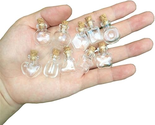 Miniatura 3 de Mini lindas botellas de vidrio colgantes mezcladas 10 formas pequeñas botellas colgantes DIY con corcho, frascos de bricolaje regalos frasco (10,