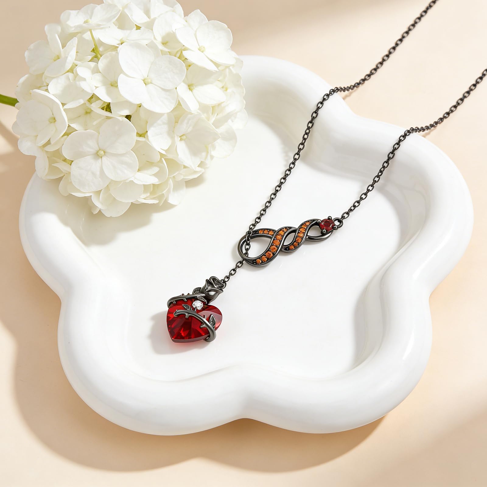 DAYLINLOVE Schwarze Rose 925 Sterling Silber Gothic Rot Herz/Kreuz Anhänger Halskette Goth Rose Schmuck Geschenk für Damen Mädchen Frauen Mutter