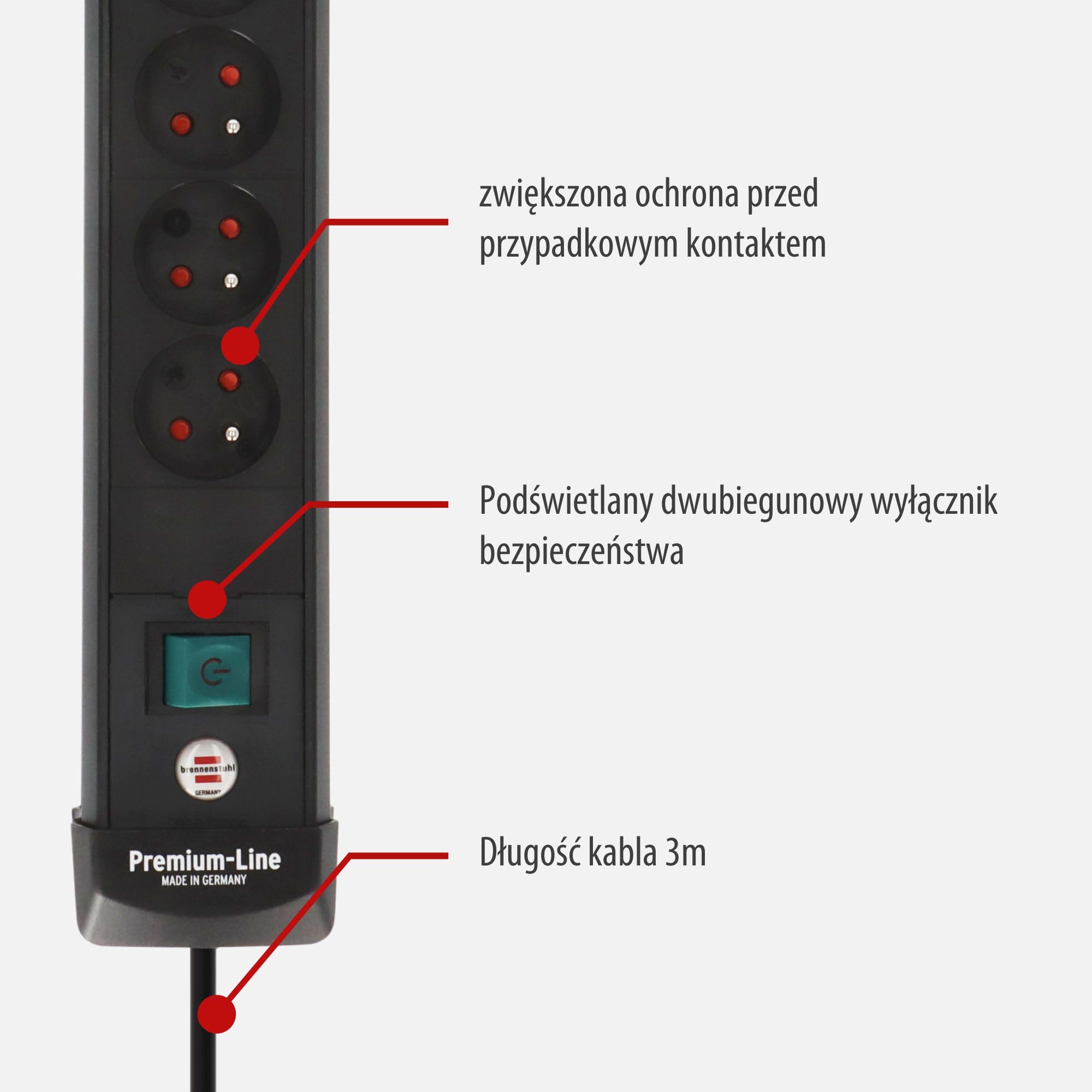 Brennenstuhl Listwa zasilająca Premium-Line z 4 gniazdami wtykowymi i 2 x USB-C PD 65 W i USB-A 18 W (Made in Germany, kabel 3 m, przełącznik)
