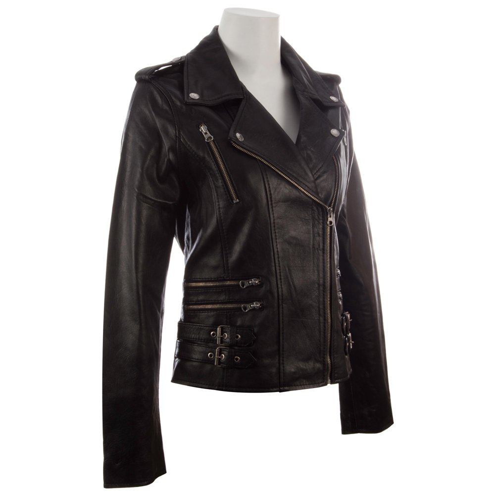Aviatrix Giacca da Donna Motociclista Vera Pelle Super Morbida Multi Zip Asimmetriche (AGSM)