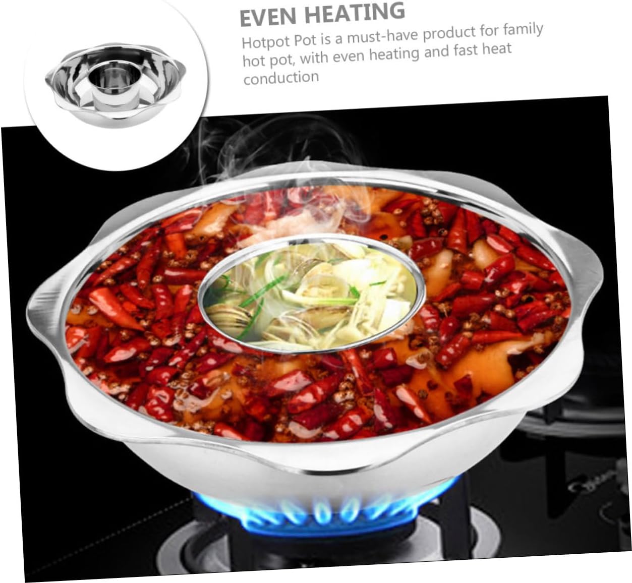 Amosfun Stainless Steel Two-Flavor Hot Pot Divider – Thickened Double Flavor Cooking Pot for Home and Restaurant Use – Practical Kitchenware Handle
